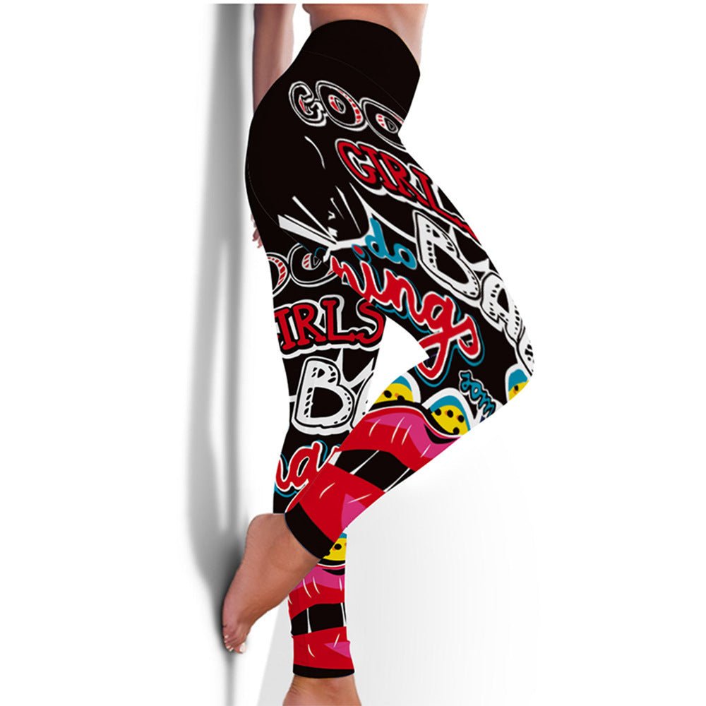 New Fitness High Elasticity Sweat - Absorbent Digital Printing Flower Butterfly Leggings High Waist Slim Yoga Pants Leggings Women - RNF ENT