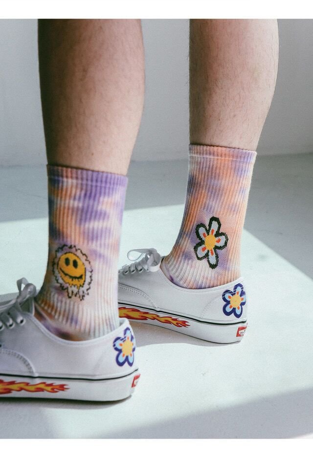 Tie - Dyed Face Floret Cotton Mid - Tube Socks - RNF ENT