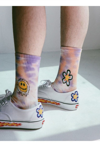 Tie - Dyed Face Floret Cotton Mid - Tube Socks - RNF ENT